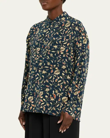 Ulla Johnson Soren Floral Silk Button-Front Shirt | Thumbnail 4