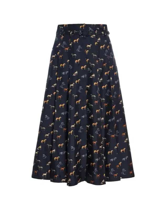 Dugald Horse-Print Silk Pleated Midi Skirt