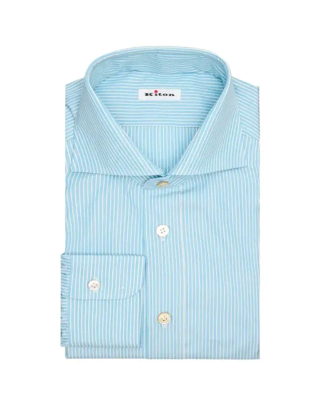 Kiton Men's Pinstripe Cotton Spread Collar Dress Shirt