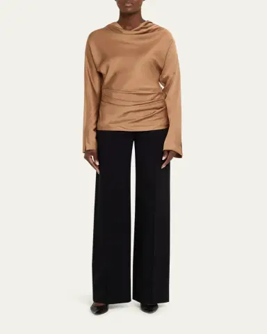 Simkhai Victoria Draped Long-Sleeve Blouse | Thumbnail 2 Simkhai Victoria Draped Long-Sleeve Blouse | Thumbnail 2