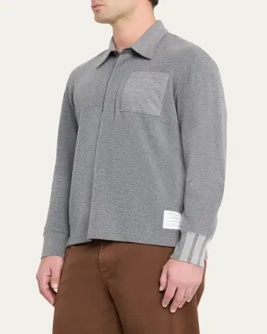 Thom Browne Men's Cotton Waffle-Texture Rugby Polo Shirt | Thumbnail 4