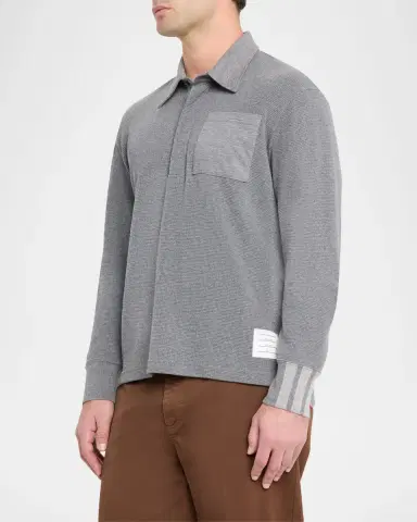 Thom Browne Men's Cotton Waffle-Texture Rugby Polo Shirt | Thumbnail 8