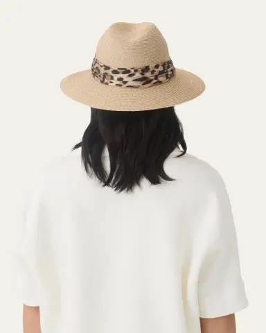 Eugenia Kim Courtney Animal-Print Sash Woven Packable Fedora | Thumbnail 3 Eugenia Kim Courtney Animal-Print Sash Woven Packable Fedora | Thumbnail 3