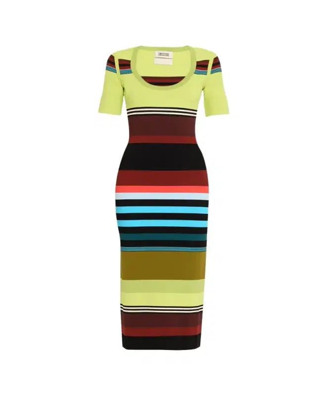 Striped Short-Sleeve Midi Dress