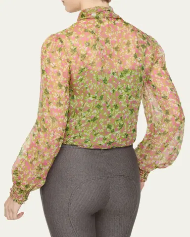 Burberry Lila Floral Silk Scarf-Tie Blouse | Thumbnail 3 Burberry Lila Floral Silk Scarf-Tie Blouse | Thumbnail 3