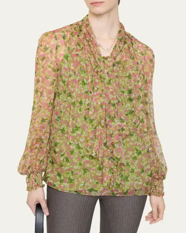 Burberry Lila Floral Silk Scarf-Tie Blouse | Thumbnail 4 Burberry Lila Floral Silk Scarf-Tie Blouse | Thumbnail 4