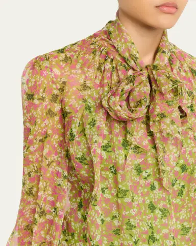 Burberry Lila Floral Silk Scarf-Tie Blouse | Thumbnail 5 Burberry Lila Floral Silk Scarf-Tie Blouse | Thumbnail 5
