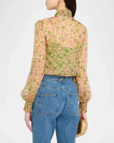 Burberry Lila Floral Silk Scarf-Tie Blouse | Thumbnail 7 Burberry Lila Floral Silk Scarf-Tie Blouse | Thumbnail 7