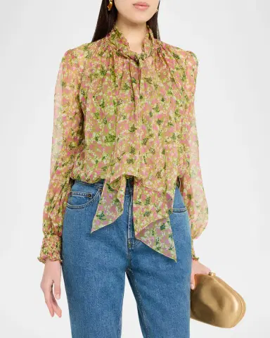 Burberry Lila Floral Silk Scarf-Tie Blouse | Thumbnail 8 Burberry Lila Floral Silk Scarf-Tie Blouse | Thumbnail 8