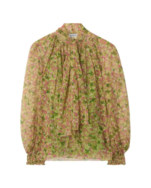 Lila Floral Silk Scarf-Tie Blouse Lila Floral Silk Scarf-Tie Blouse