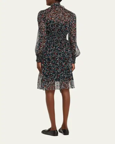 Burberry Disty Floral-Print Silk Creponne Bow-Neck Long-Sleeve Dress | Thumbnail 3 Burberry Disty Floral-Print Silk Creponne Bow-Neck Long-Sleeve Dress | Thumbnail 3