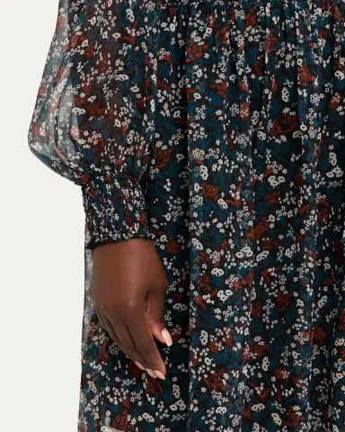Burberry Disty Floral-Print Silk Creponne Bow-Neck Long-Sleeve Dress | Thumbnail 5 Burberry Disty Floral-Print Silk Creponne Bow-Neck Long-Sleeve Dress | Thumbnail 5
