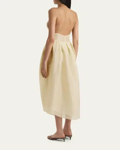 Khaite Colette Silk Organza Sleeveless Fit-And-Flare Midi Dress | Thumbnail 3 Khaite Colette Silk Organza Sleeveless Fit-And-Flare Midi Dress | Thumbnail 3