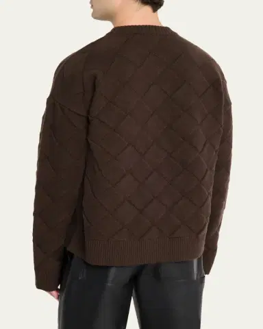 Bottega Veneta Men's Intrecciato Wool Knit Crewneck Sweater | Thumbnail 3