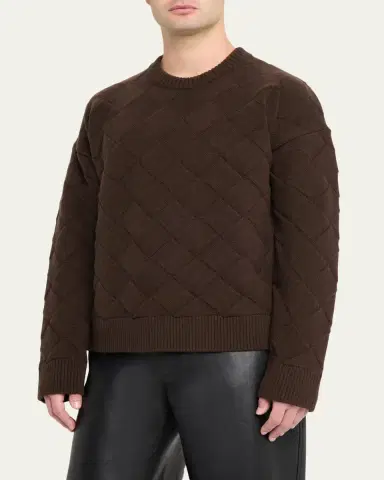 Bottega Veneta Men's Intrecciato Wool Knit Crewneck Sweater | Thumbnail 4