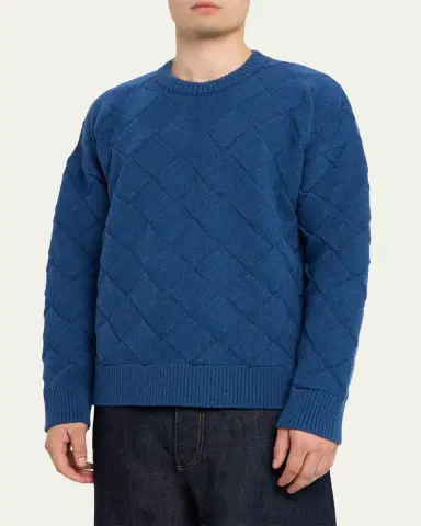 Bottega Veneta Men's Intrecciato Wool Knit Crewneck Sweater | Thumbnail 8