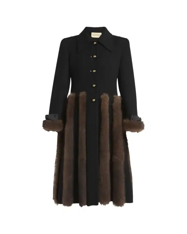 Sheep Shearling-Trim Single-Breasted Cashmere Coat