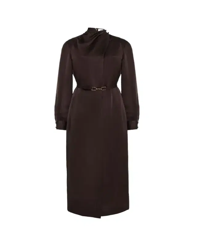 Josef Draped Textured Silk Long-Sleeve Midi Dress With Belt