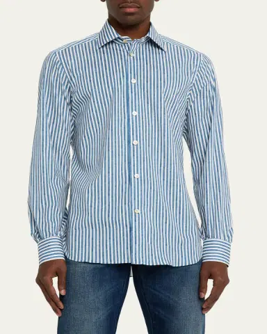 Kiton Men's Cotton-Stretch Stripe Button-Down Shirt | Thumbnail 4 Kiton Men's Cotton-Stretch Stripe Button-Down Shirt | Thumbnail 4