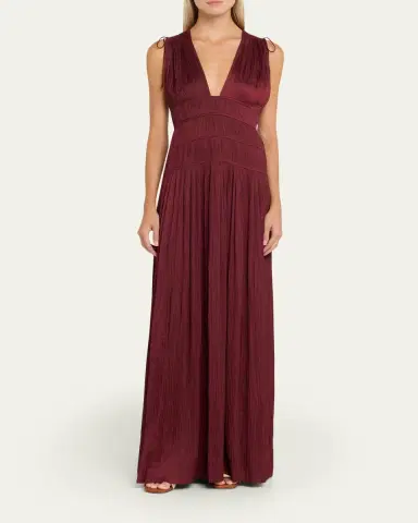 Ulla Johnson Tasneem Pleated Deep-V Satin Gown | Thumbnail 2 Ulla Johnson Tasneem Pleated Deep-V Satin Gown | Thumbnail 2