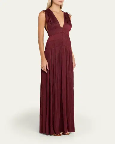 Ulla Johnson Tasneem Pleated Deep-V Satin Gown | Thumbnail 4 Ulla Johnson Tasneem Pleated Deep-V Satin Gown | Thumbnail 4