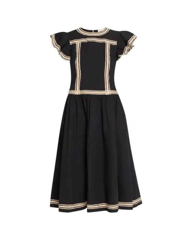 Delphina Ricrac Embellished Sleeveless Midi Dress