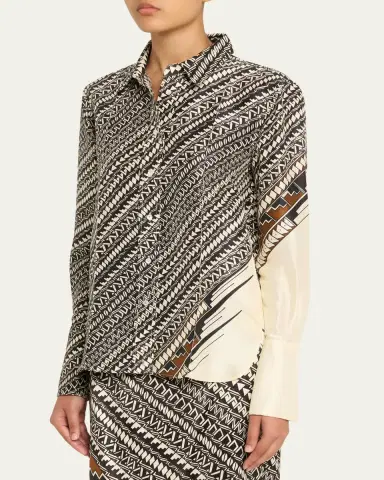 Heirlome x Alex Jurado Geometric Silk Button-Down Shirt | Thumbnail 4