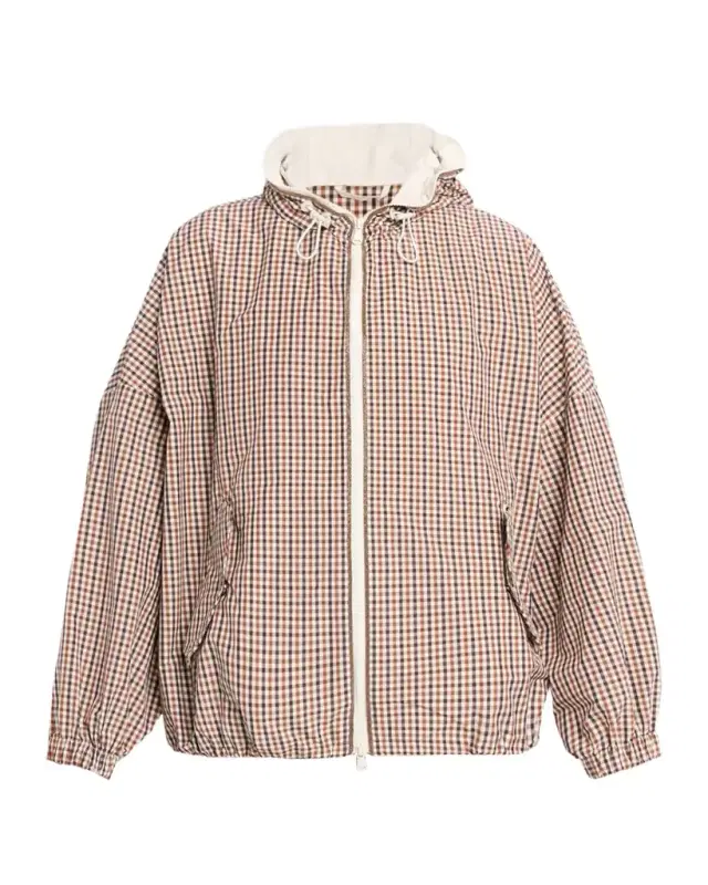 Brunello Cucinelli Daks Check Tafetta Track Jacket With Monili Trim