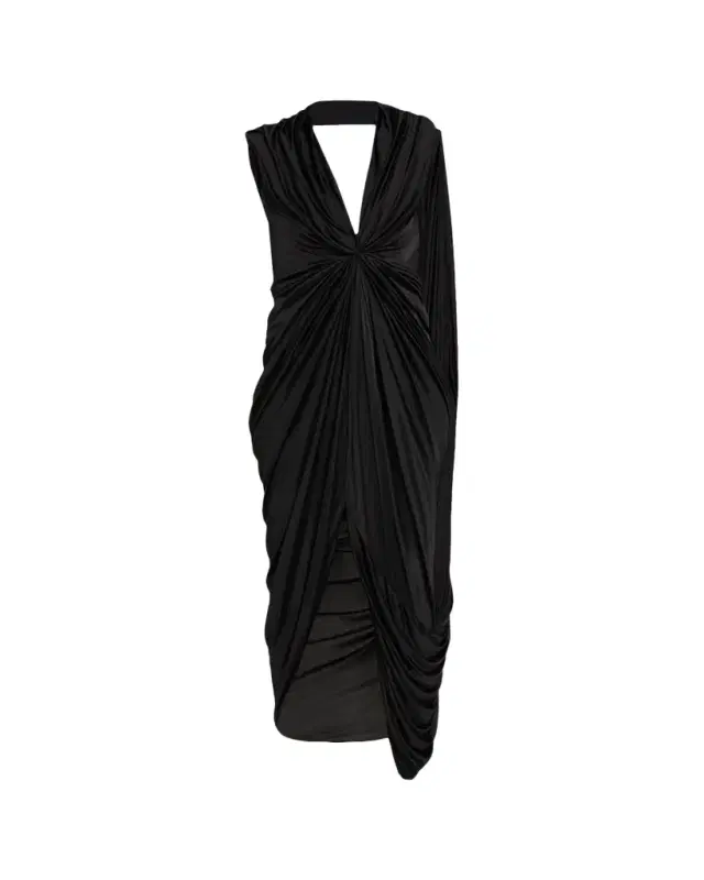Draped Asymmetric Looped-Panel Dress