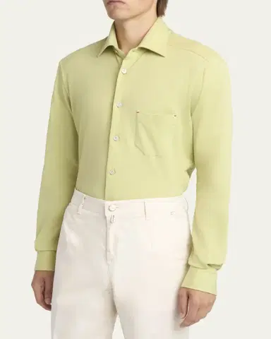 Kiton Men's Pique Button-Down Shirt with Bar Tack Pocket | Thumbnail 4 Kiton Men's Pique Button-Down Shirt with Bar Tack Pocket | Thumbnail 4