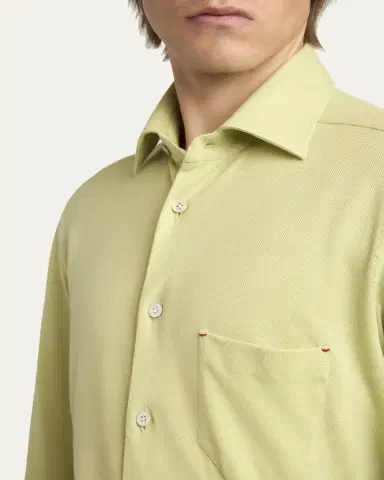Kiton Men's Pique Button-Down Shirt with Bar Tack Pocket | Thumbnail 5 Kiton Men's Pique Button-Down Shirt with Bar Tack Pocket | Thumbnail 5