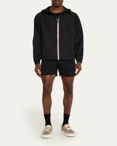 Burberry Men's Check-Tape Nylon Relaxed-Fit Hooded Jacket | Thumbnail 2