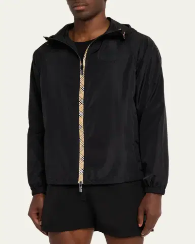 Burberry Men's Check-Tape Nylon Relaxed-Fit Hooded Jacket | Thumbnail 4