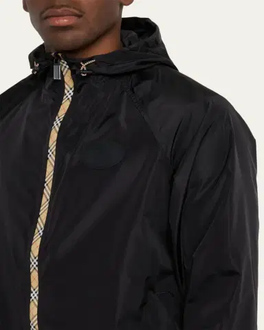 Burberry Men's Check-Tape Nylon Relaxed-Fit Hooded Jacket | Thumbnail 5