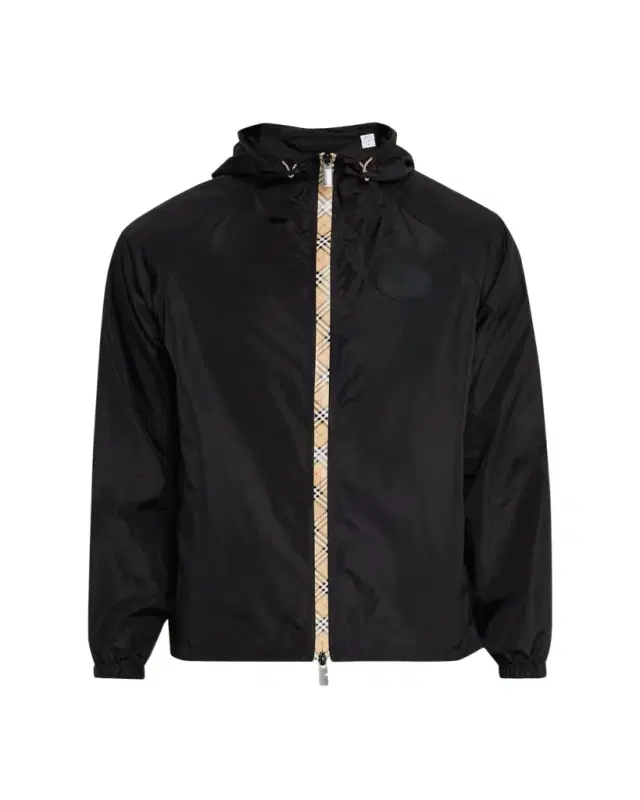 Burberry en's Check-Tape Nylon Relaxed-Fit Hooded Jacket
