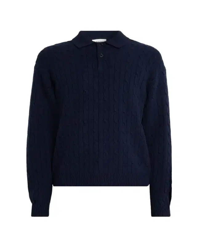 FRAME Men's Wool and Cashmere Cable Polo Sweater