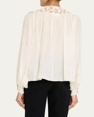LoveShackFancy Carine Silk Lace Blouse | Thumbnail 3