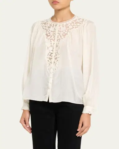 LoveShackFancy Carine Silk Lace Blouse | Thumbnail 4
