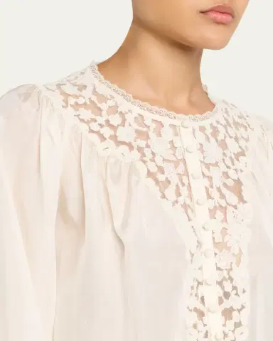 LoveShackFancy Carine Silk Lace Blouse | Thumbnail 5
