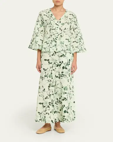 Verandah Floral Linen-Cotton Blouse & Pant Set | Thumbnail 2