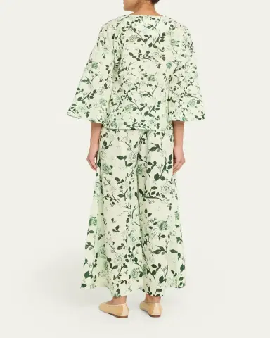 Verandah Floral Linen-Cotton Blouse & Pant Set | Thumbnail 3