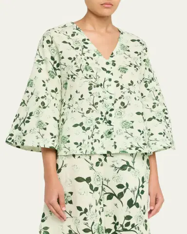 Verandah Floral Linen-Cotton Blouse & Pant Set | Thumbnail 4
