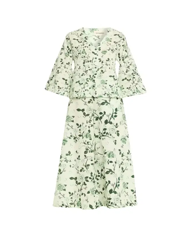 Floral Linen-Cotton Blouse & Pant Set