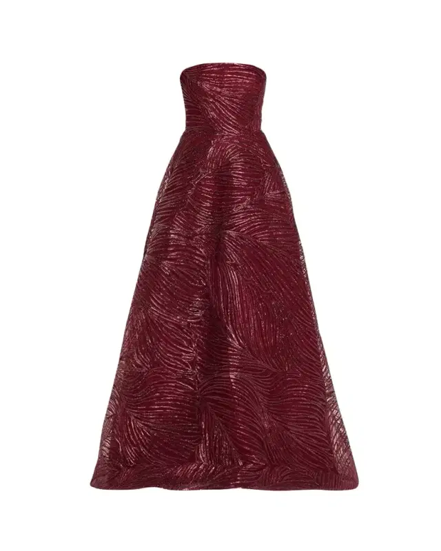 Strapless Metallic Raffia Embroidered Ball Gown