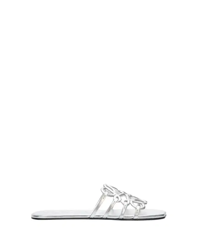 Loewe x Paula's Ibiza Petal Anagram Metallic Leather Slide Sandals