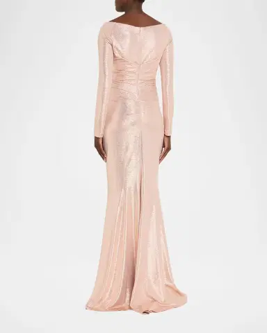 Talbot Runhof Metallic Draped Off-The-Shoulder Long-Sleeve Gown | Thumbnail 3