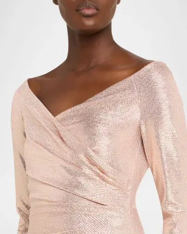 Talbot Runhof Metallic Draped Off-The-Shoulder Long-Sleeve Gown | Thumbnail 5