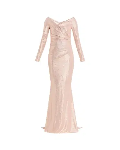 Talbot Runhof Metallic Draped Off-The-Shoulder Long-Sleeve Gown | Thumbnail 1