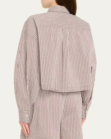 Brunello Cucinelli Striped Crispy Cotton-Silk Drawstring Button-Down Shirt | Thumbnail 3 Brunello Cucinelli Striped Crispy Cotton-Silk Drawstring Button-Down Shirt | Thumbnail 3