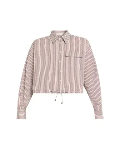 Brunello Cucinelli Striped Crispy Cotton-Silk Drawstring Button-Down Shirt | Thumbnail 1 Brunello Cucinelli Striped Crispy Cotton-Silk Drawstring Button-Down Shirt | Thumbnail 1